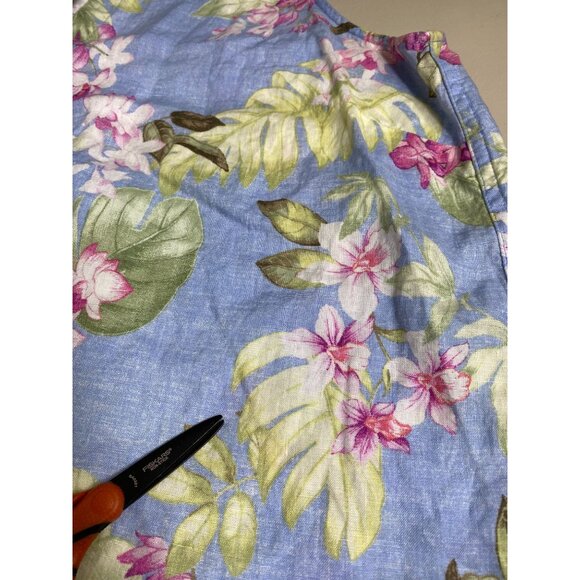Tommy Bahama Floral Sleeveless Button Up Tank Top Sz Large Blue Pink Linen Blend - Picture 9 of 13
